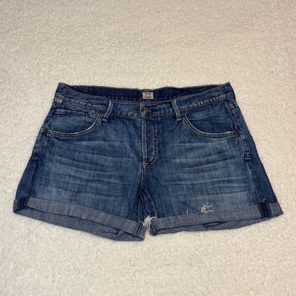 Citizens Of Humanity Pants - Citizens of Humanity Women Medium Wash Denim Roll Up Hem Shorts